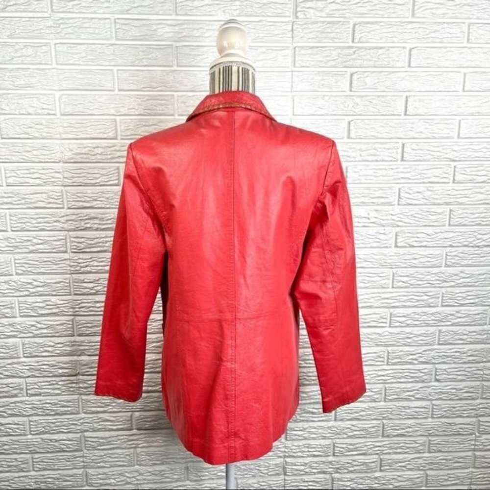 Vintage Metro Style Coral Genuine Leather Size 16 Tan Embroidered Trim - Picture 7 of 9